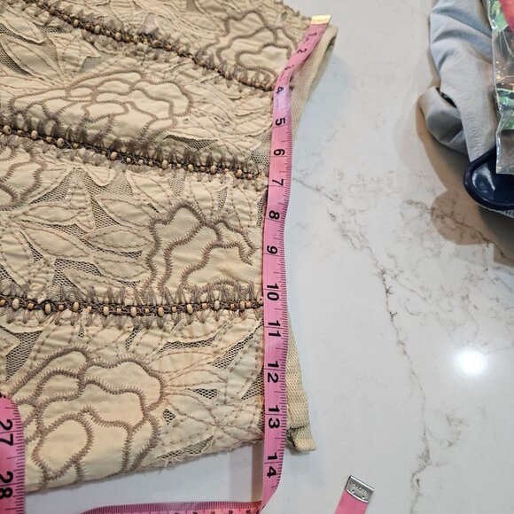 Lafayette 148 Beige Floral Embroidered Beaded Skirt Size 2 A-Line Bohemian Retro - Picture 8 of 9